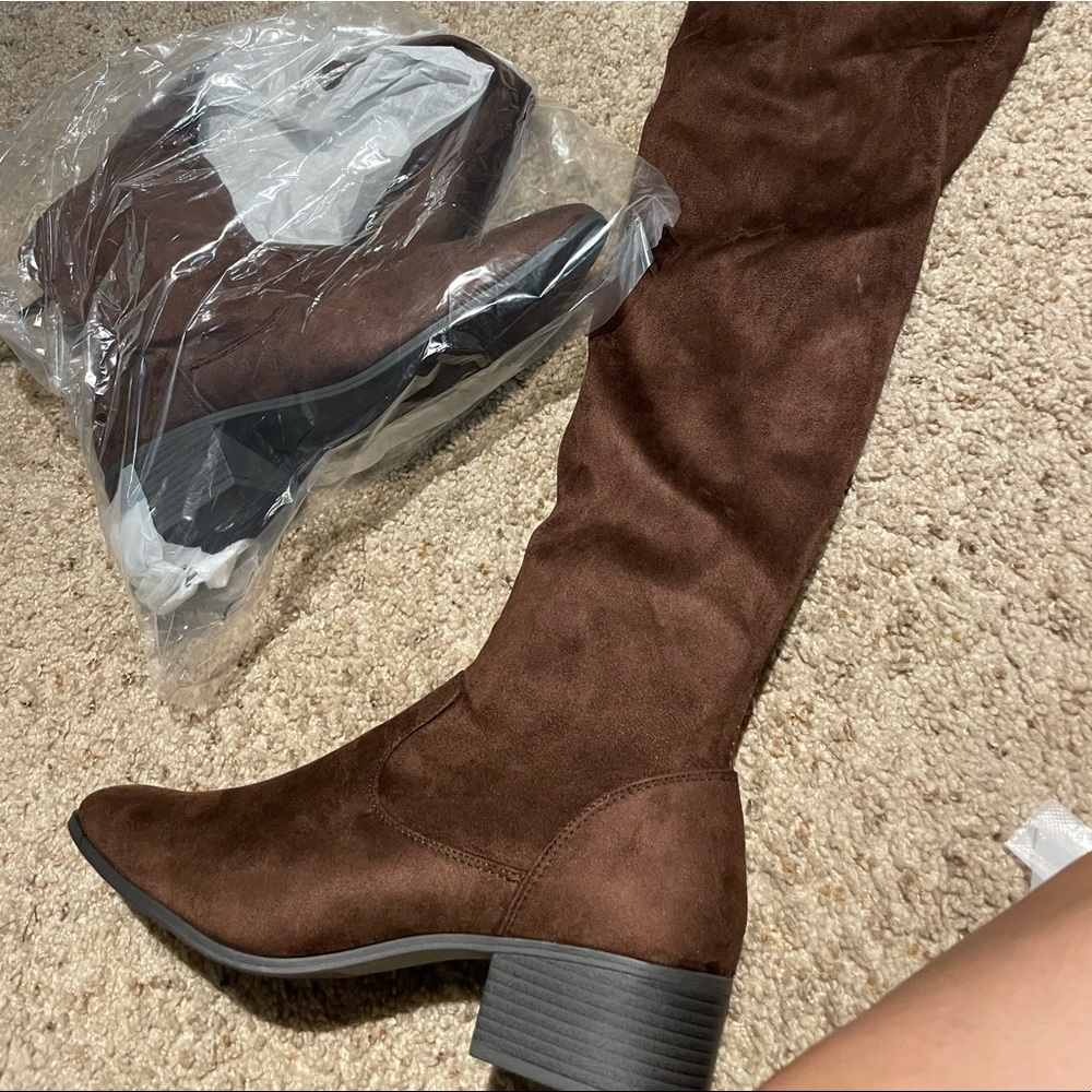 Brown over the knee drawstring boots